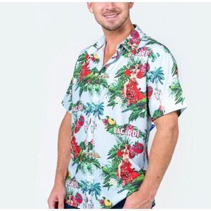 Rare Bacardi Men Short Sleeve Tropical Hawaiian Shirt Size M